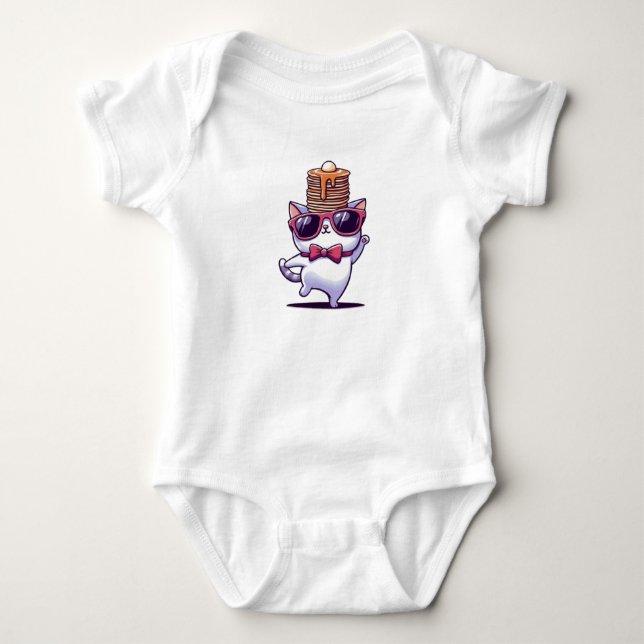 Cute kitten with pancake stack baby bodysuit (Front)