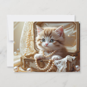 Cute Kitten with Pearls Sitting in a Jewelry Box  Postcard