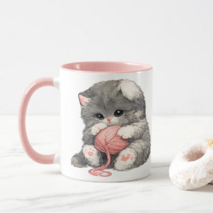 Cute Kitten with Pink Yarn Mug