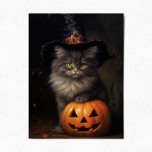 Cute Kitten with Pumpkin, Victorian Halloween