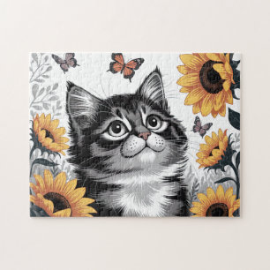 Cute Kitten With Sunflowers Jigsaw Puzzle