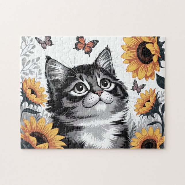 Cute Kitten With Sunflowers Jigsaw Puzzle (Horizontal)