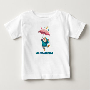 Cute Kitten with Umbrella Dancing in the Rain Baby T-Shirt