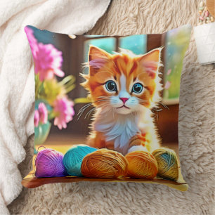 Cute Kitten Yarn Cushion