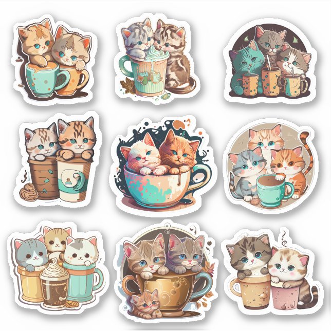 Cute Kittens and coffee Custom Cut (Front)