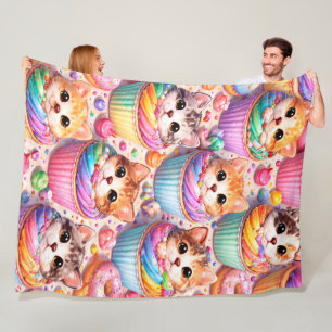 Cute kittens and cupcakes, fleece blanket, rainbow blanket