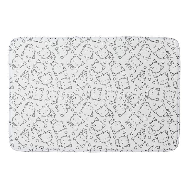 Cute Kittens and polka dots Black & White Bath Mat (Front)
