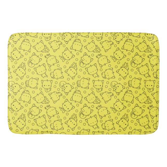 Cute Kittens and polka dots Black & Yellow Bath Mat (Front)