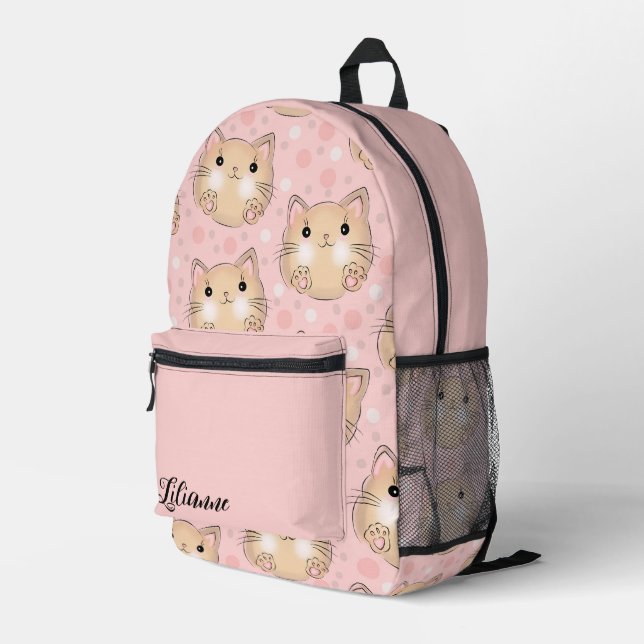 Cute Kittens and Polka Dots Printed Backpack (Back Corner Right)