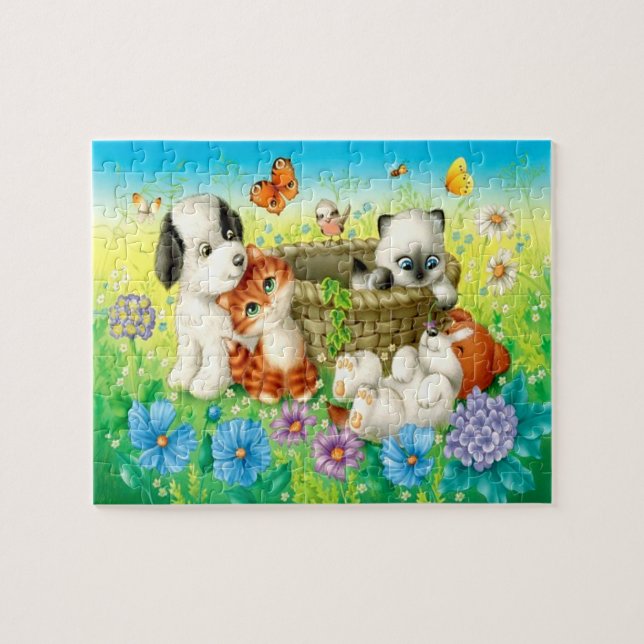 Cute Kittens And Puppies Jigsaw Puzzle (Horizontal)