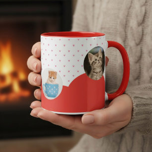 Cute Kittens and Red Hearts Pattern Personalised  Mug