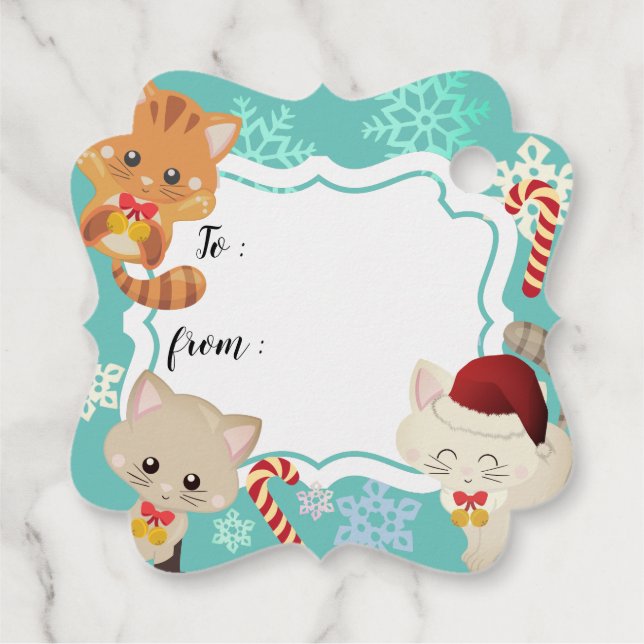 Cute Kittens and Snowflakes Christmas Gift Tag (Back)