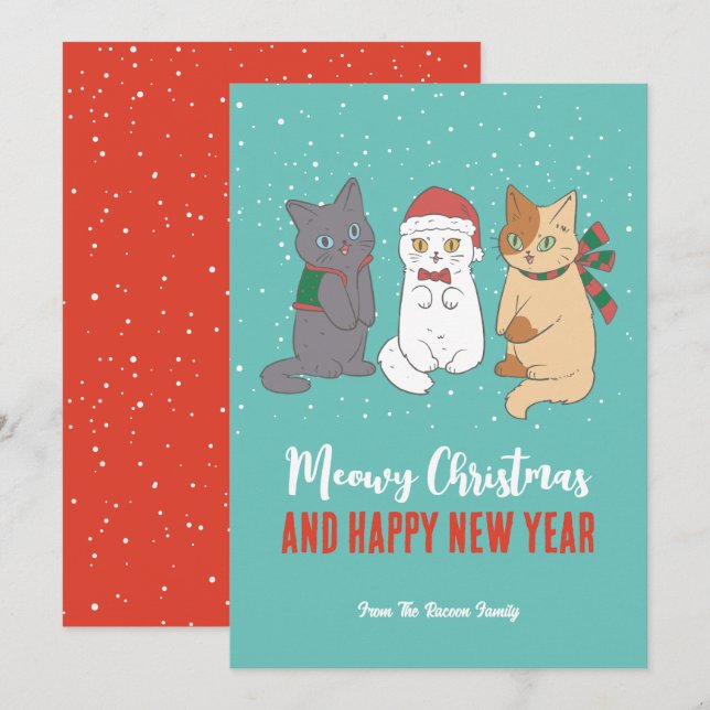 Cute Kittens Cat Winter Holiday Meowy Christmas Card (Front/Back)
