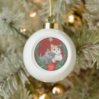 Cute Kittens Ceramic Ball Christmas Ornament