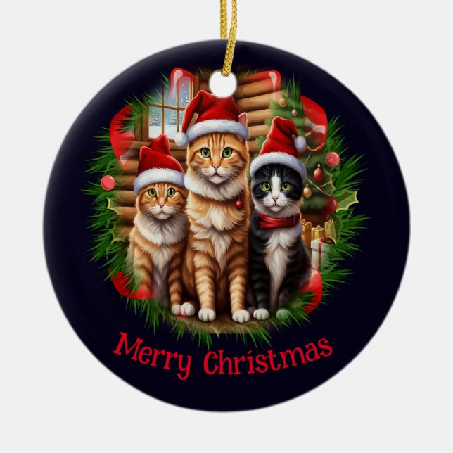 CUte kittens Ceramic Tree Decoration (Front)