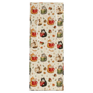 Cute Kittens Christmas Cocoa Wine Bottle Bag