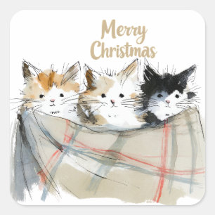 Cute Kittens Christmas Square Sticker