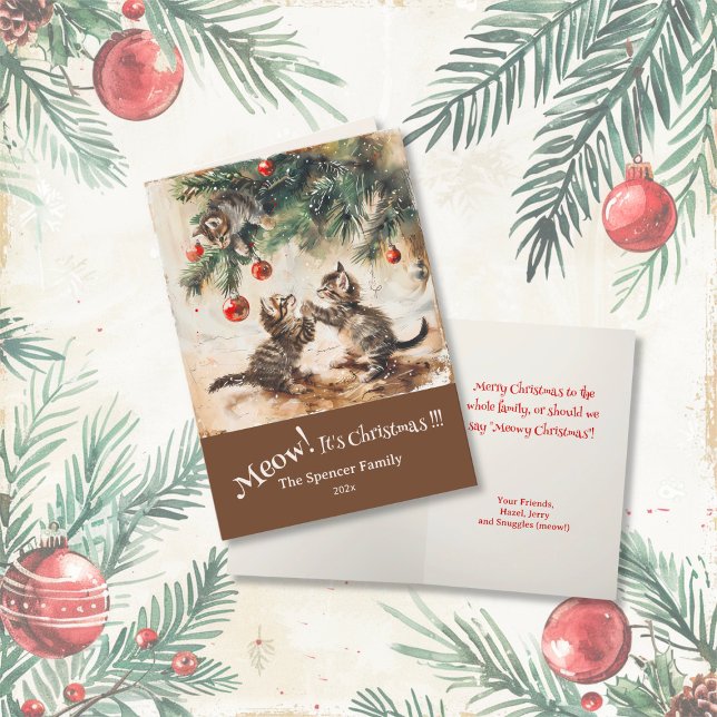Cute Kittens Christmas Tree Holiday Card (Cute Kittens Christmas Tree Folded Card)