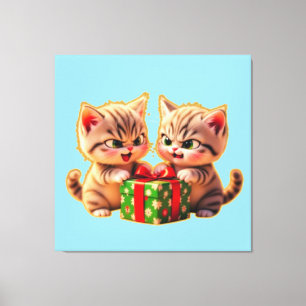 **Cute Kittens Fighting Over a Gift – Funny Christ Canvas Print