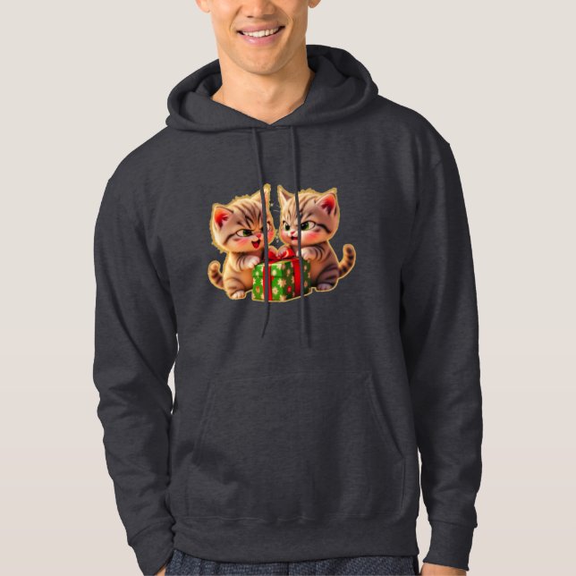**Cute Kittens Fighting Over a Gift – Funny Christ Hoodie (Front)