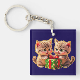 **Cute Kittens Fighting Over a Gift – Funny Christ Key Ring
