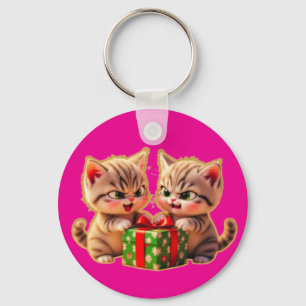 **Cute Kittens Fighting Over a Gift – Funny Christ Key Ring