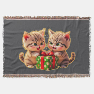 **Cute Kittens Fighting Over a Gift – Funny Christ Throw Blanket