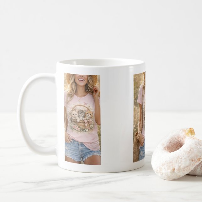 Cute Kittens Floral Graphic Girls  Mug (With Donut)