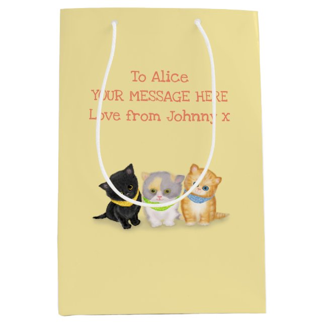 Cute kittens gold personalised gift bag (Front)
