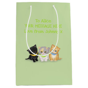 Cute kittens green personalised gift bag