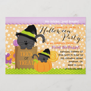 Cute Kittens Halloween Party Birthday for Kids Invitation