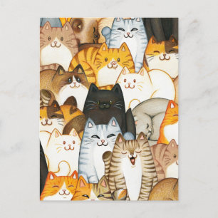 Cute kittens hand drawn pattern postcard