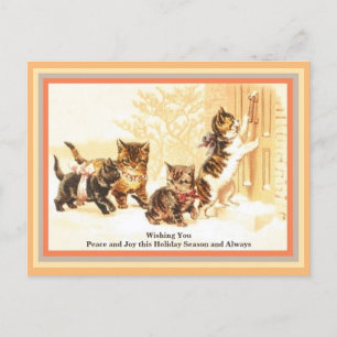 Cute Kittens Holiday Visit Vintage Drawing copy  Postcard