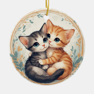 Cute Kittens Hugging Together Ceramic Tree Decoration