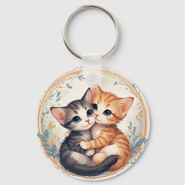 Cute Kittens Hugging Together Key Ring (Front)