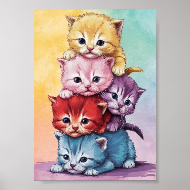 cute kittens in pastel colours digital download ar poster (Front)