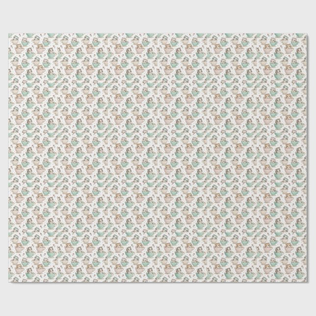 Cute Kittens in Teacups - Kids Cat Design Pattern Wrapping Paper (Flat)