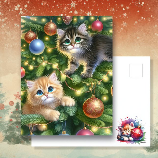 Cute Kittens in the Christmas Tree  Holiday Postcard (Creator Uploaded)
