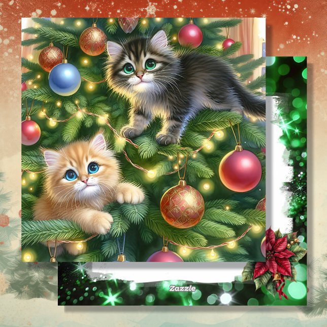 Cute Kittens in the Christmas Tree Personalised Holiday Card (Creator Uploaded)