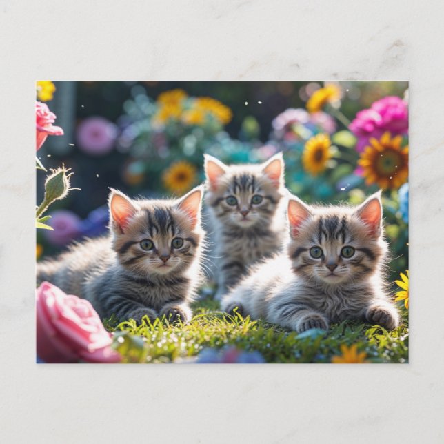 Cute Kittens in the Flower Garden  Postcard (Front)