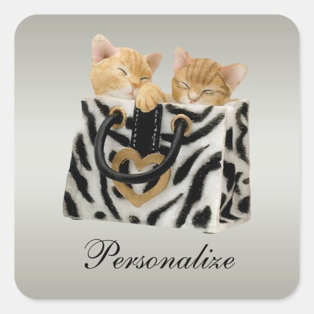 Cute Kittens in Zebra Print Handbag Stickers (Front)
