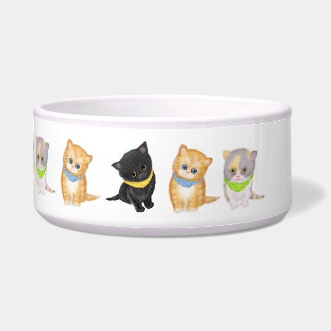Cute kittens large personalised ceramic pet bowl (Front)