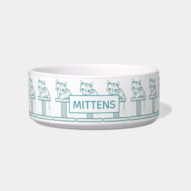 Cute Kittens on Scratch Posts Pattern Personalised Bowl (Front)