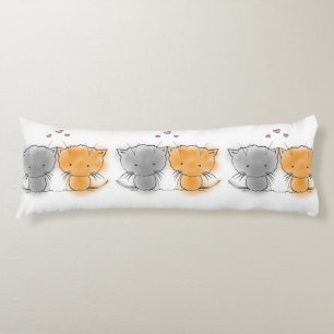 Cute Kittens Orange and Grey Illustration Body Cushion