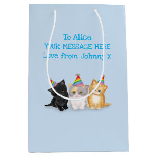 Cute kittens personalised blue birthday gift bag