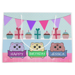 Cute Kittens Personalised Happy Birthday Large Gift Bag