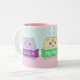 Cute Kittens Personalised Polka Dot Two-Tone Coffee Mug