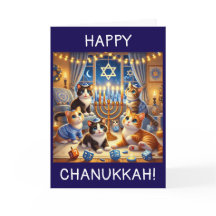 Cute kittens playing dreidels Chanukah card