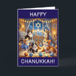 Cute kittens playing dreidels Chanukah card<br><div class="desc">Happ Chanukkah card featuring playful cute kittens playing dreidels with a menorah and Stars of David decorations.</div>