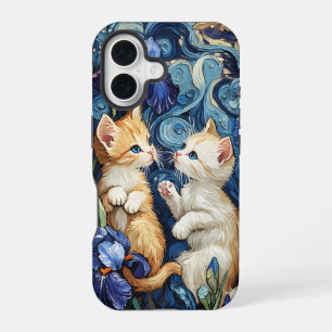 Cute KIttens Playing in Van Gogh Irises Case-Mate iPhone 16 Case